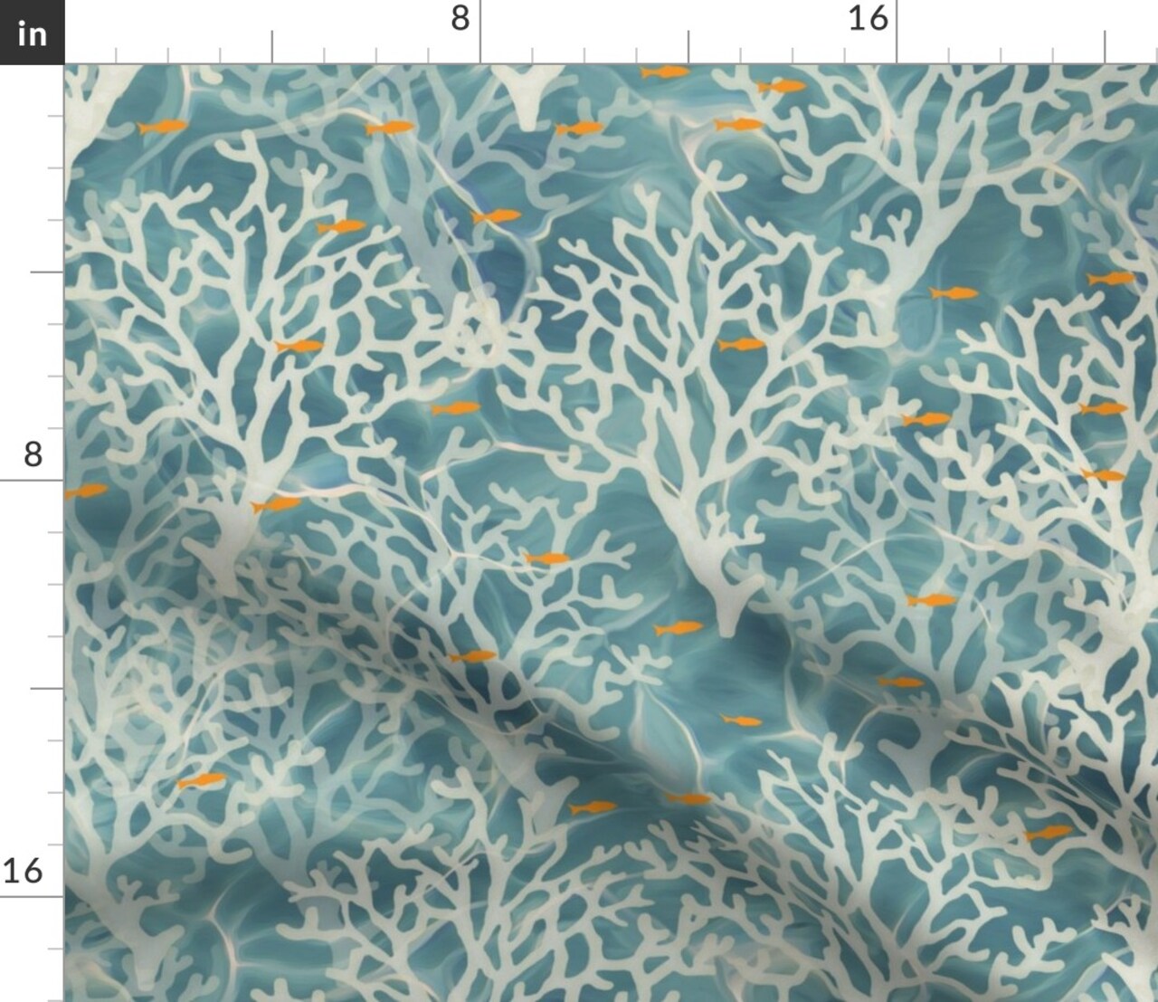 Coral Orange Fish Caribbean Ocean Reef Beach Coastal Room Blue Cream Custom Printed Fabric by Spoonflower Various Fabrics by the Yard or Fat Quarter